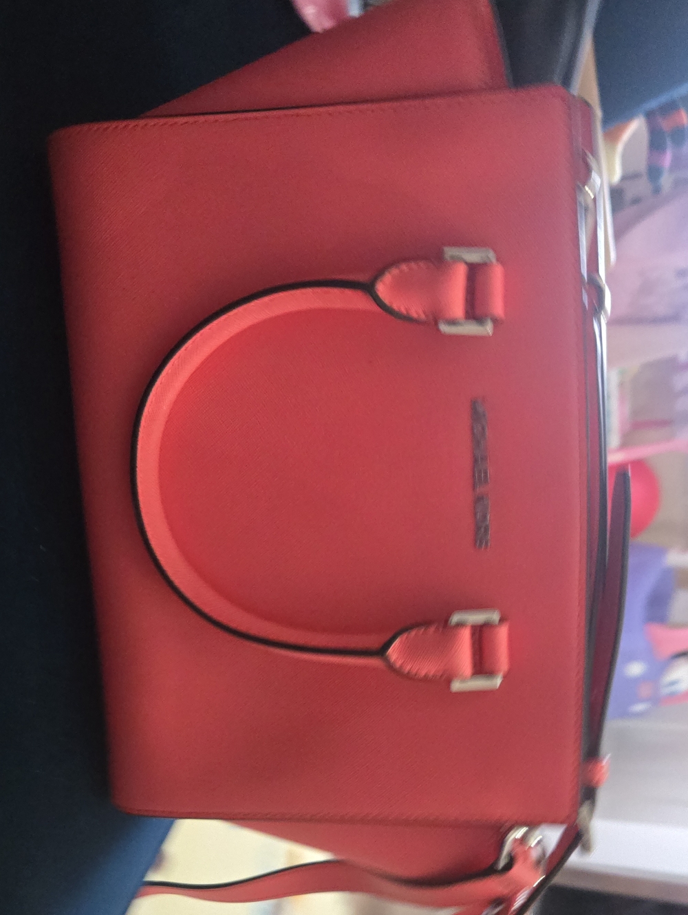 Michael Kors Coral Saffiano Leather Satchel with Silver Hardware